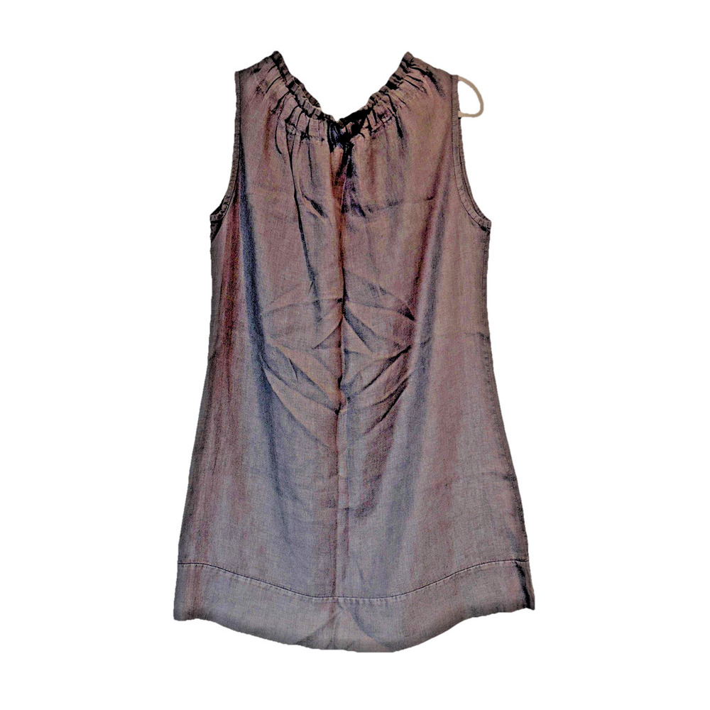 Tempo Paris Italian Linen Shift Dress Women M/L Grey Sleeveless Cinch Neck